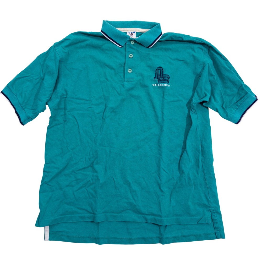 Vintage Adidas Sport Polo Shirt Mens Teal Green Short Sleeve Trefoil Logo XL